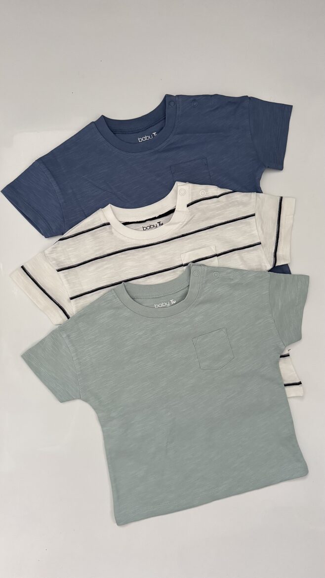 3 gab. T-krekli zili, svītrains 