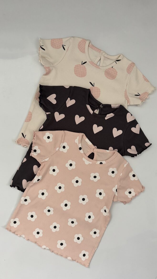 3 gab. Ribbed T-krekli “Daisy”