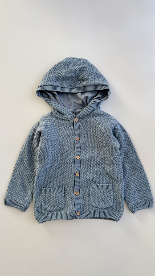 Zila jaka ar kapuci, pogām un kokvilnas oderi 