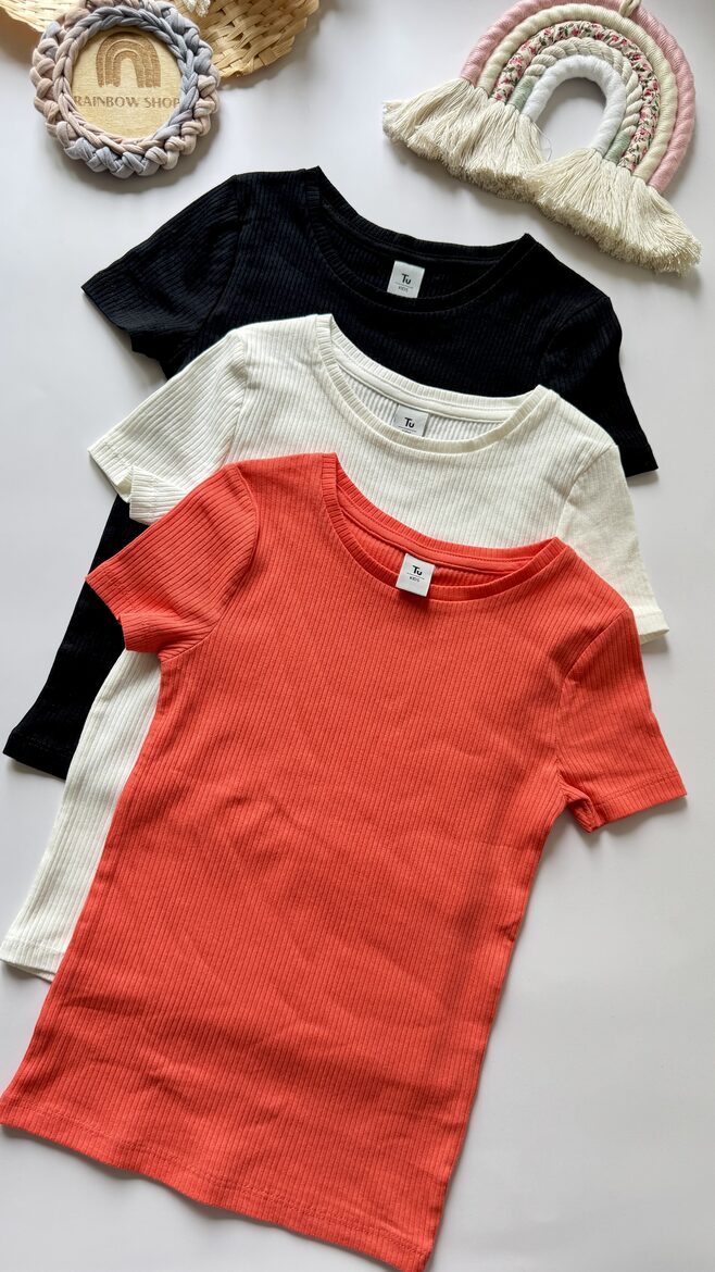 3 gab. ribbed T-ktekli, balts, sarkans, melns