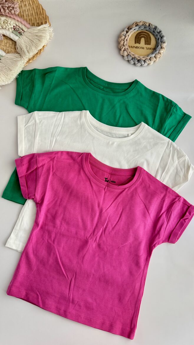 3 gab. T-krekli rozā, balts, zaļš