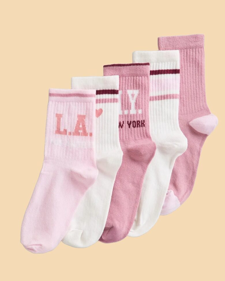 5 gab. kokvilnas zeķes “Rozā, baltas”