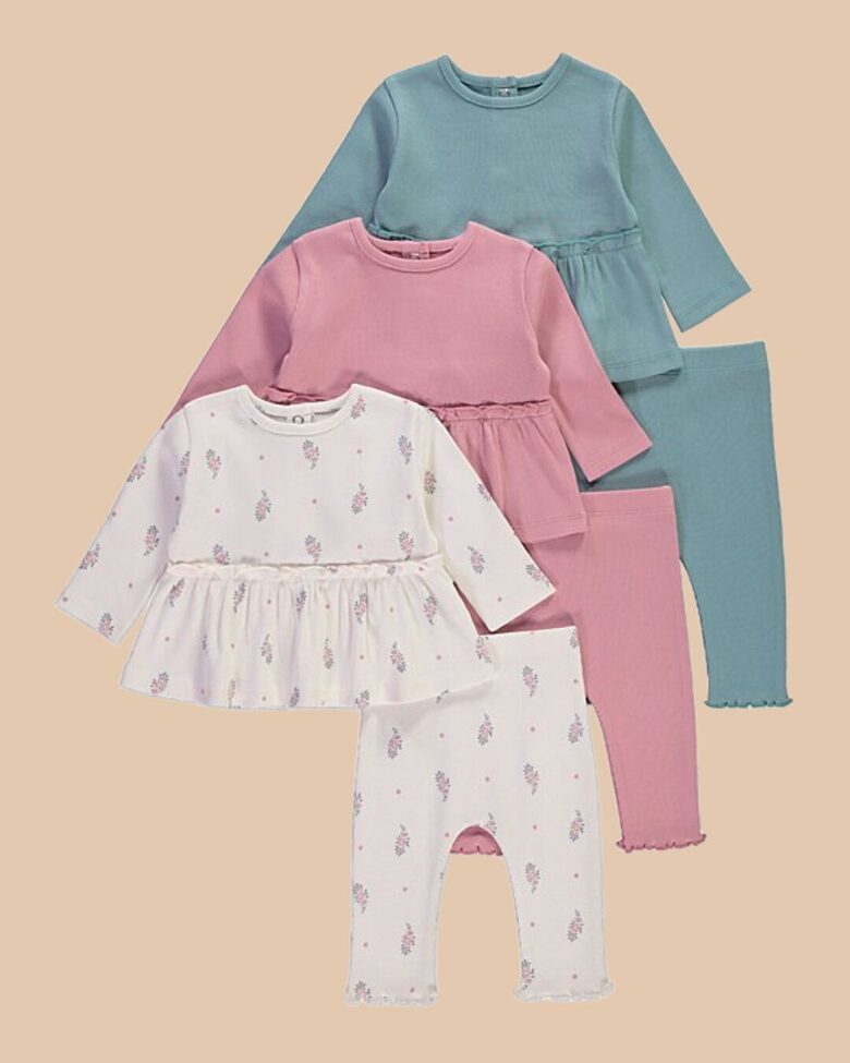 3 gab. ribbed kostīmi ar volānkrekliņiem