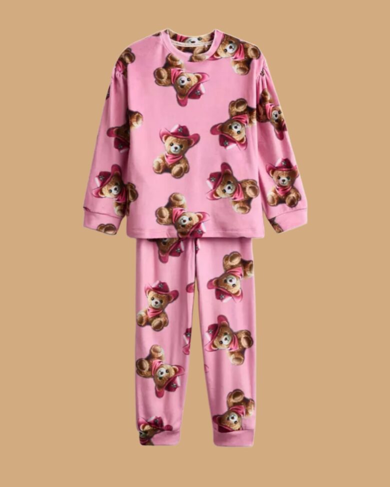 Rozā velūra pidžama ar lācīšiem