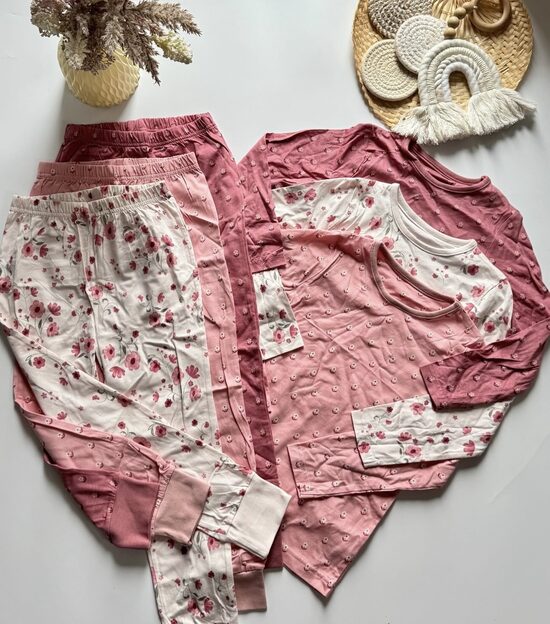 3 gab. garās pidžamas “Rozā puķes”