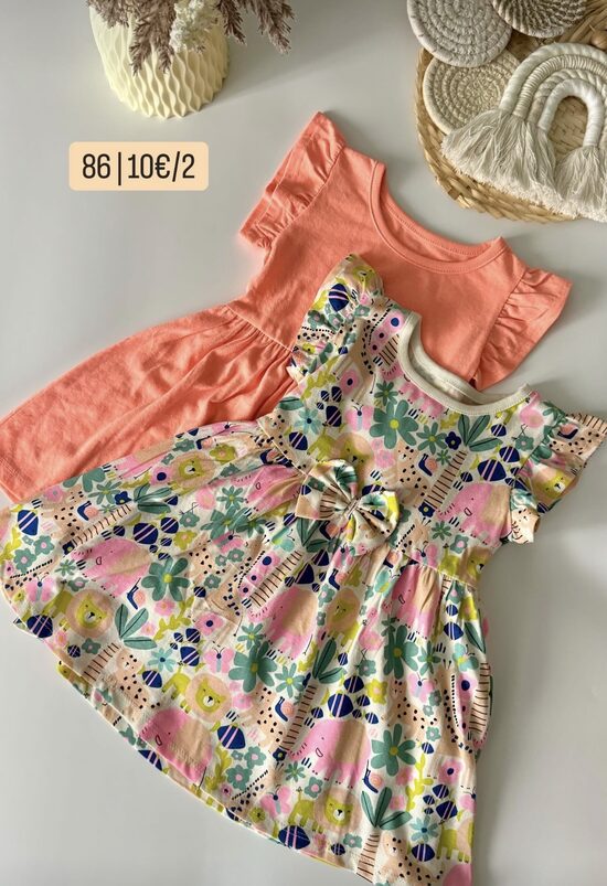 2 gab. kokvilnas kleitas “Dzīvnieki un puķes”