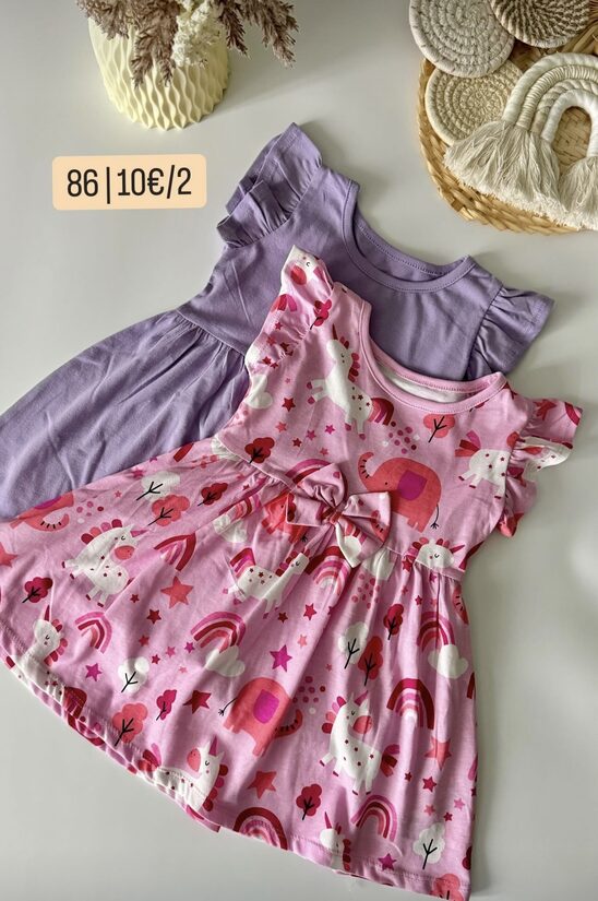 2 gab. kokvilnas kleitas “Vienradži”