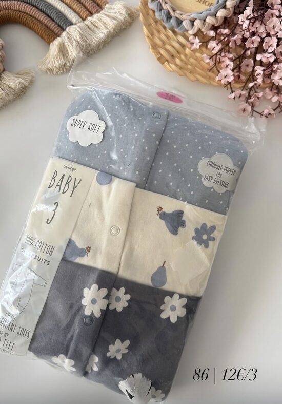 3 gab. kokvilnas rāpuļi “Puķes, putni”