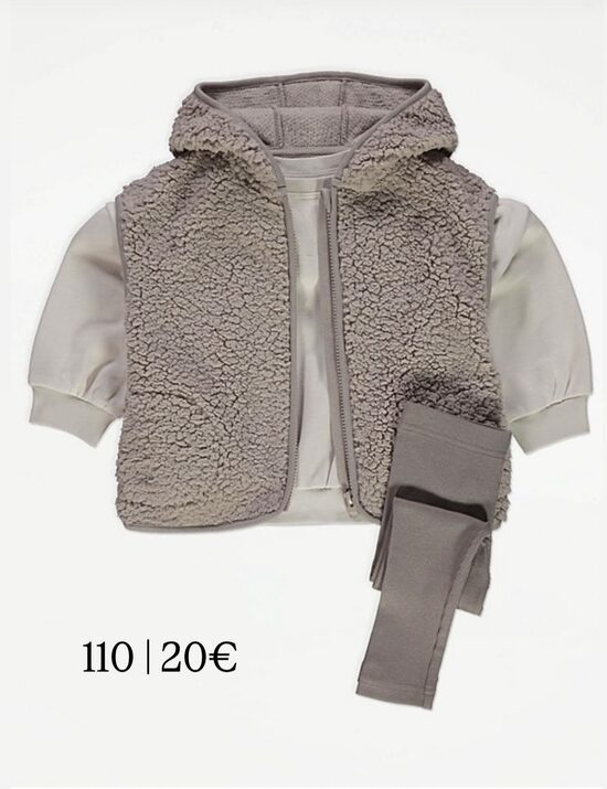 Naturālu toņu komplekts džemperis+veste+ribbed legingi