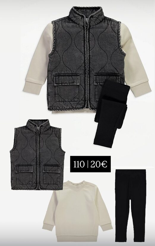 Naturālu toņu komplekts džemperis+veste+ribbed legingi