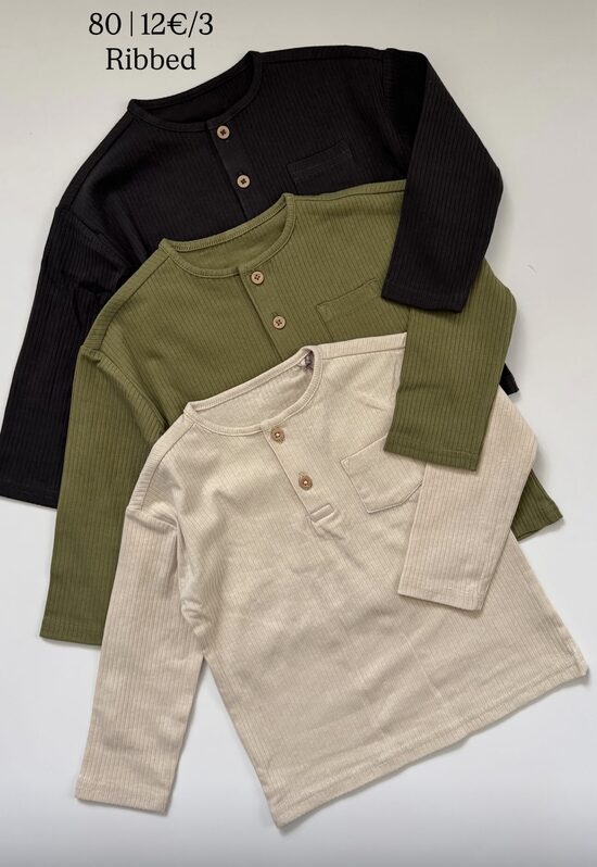 3 gab. ribbed garroku krekliņi ar podziņām