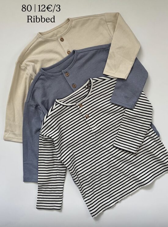 3 gab. ribbed garroku krekliņi ar podziņām