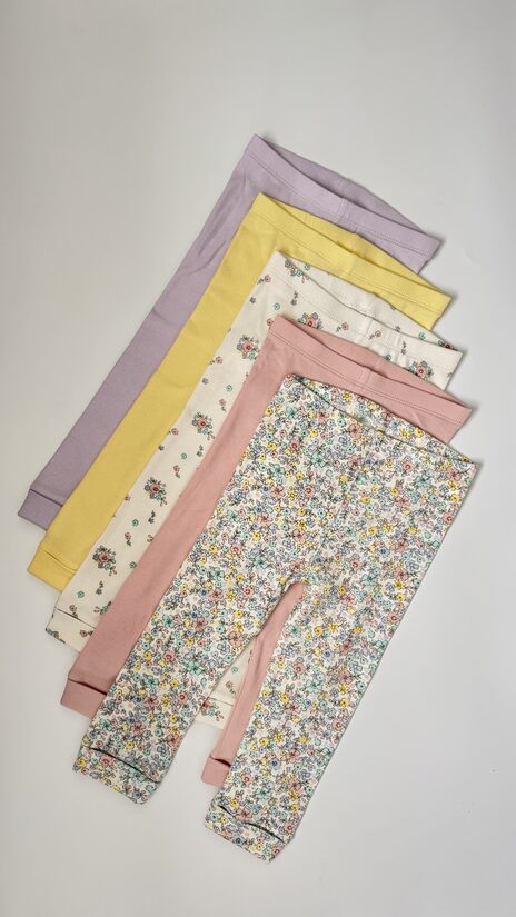 5 gab. ribbed legingi “Pastel puķītes”