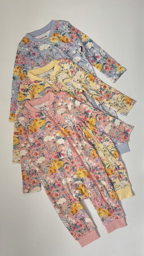 3 gab. ribbed zip rāpuļi “Pastel ziedi”