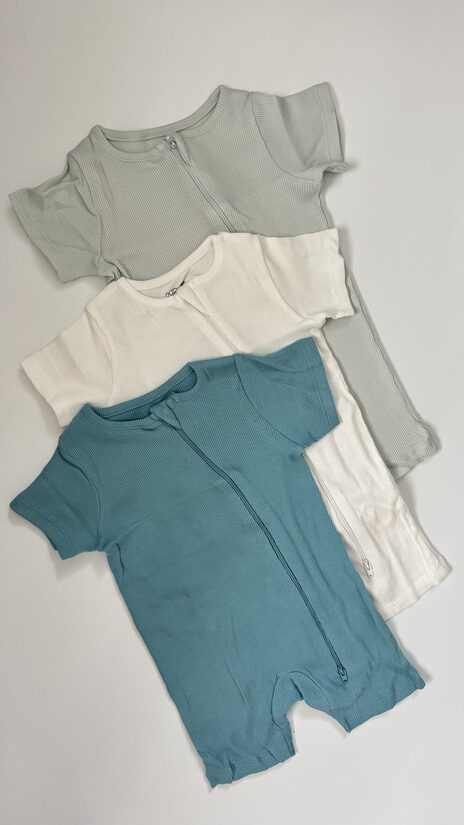 3 gab. īsie zip romperi