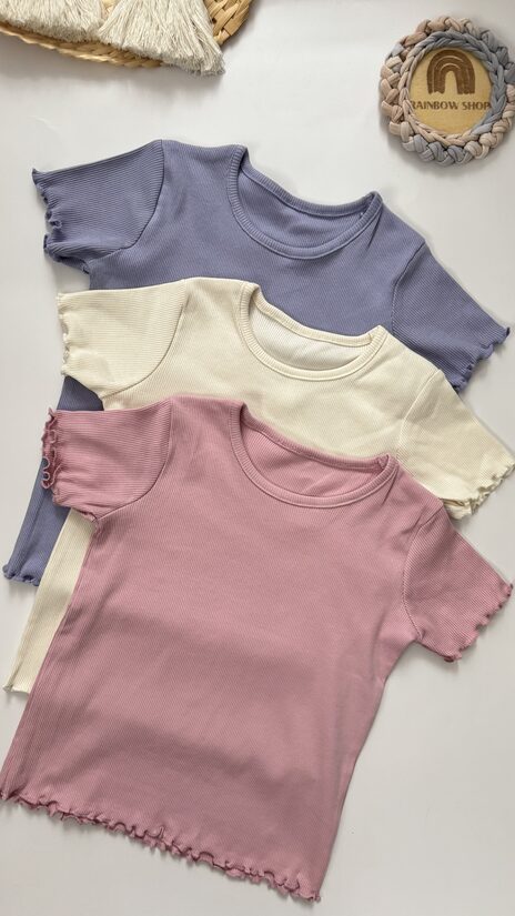 3 gab. ribbed T-krekli “Pastel pink, purple, white”