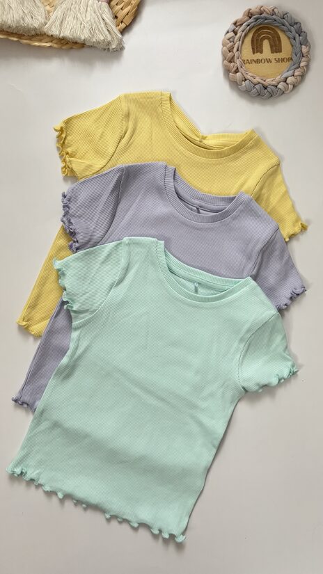 3 gab. ribbed T-krekli “Pastel jellow, purple, mint”