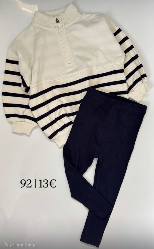 Kostīms - svītrains džemperis ar krāgu + ribbed legingi