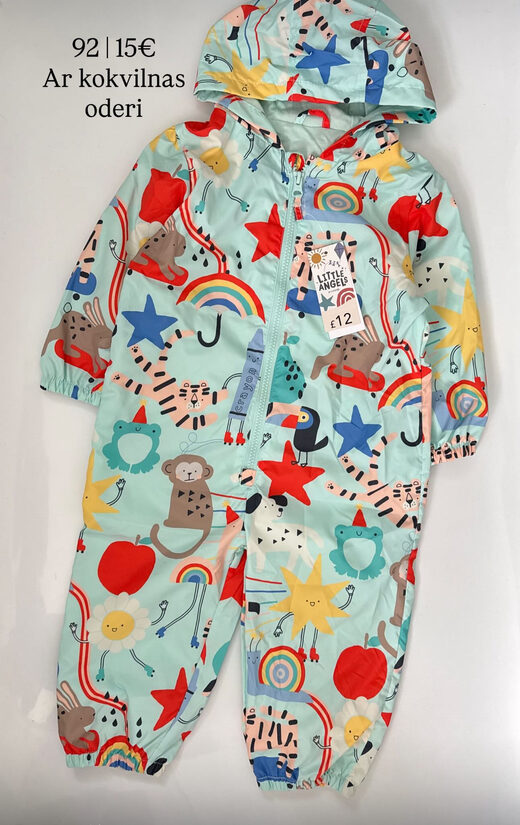 Plāns lietus kombinezons priecīgos printos 