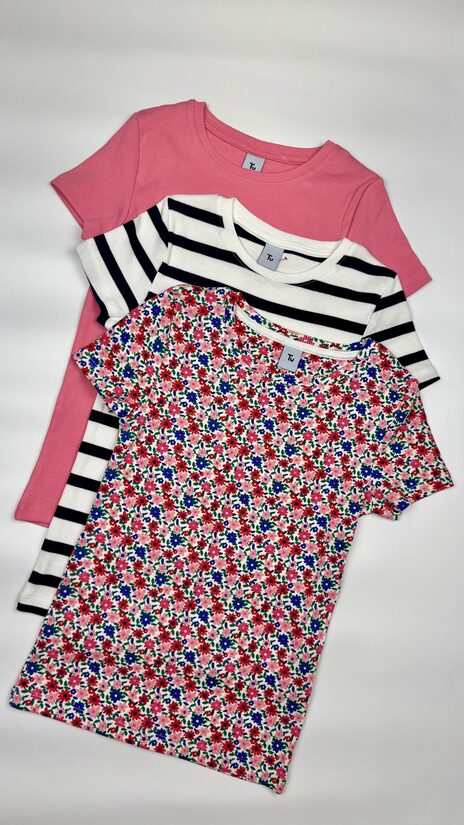 3 gab. ribbed T-krekli “Smalkās puķītes”