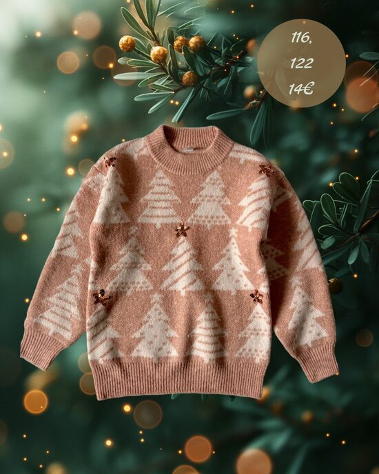 Pūderrozā džemperis ar spīdumiem un eglītēm