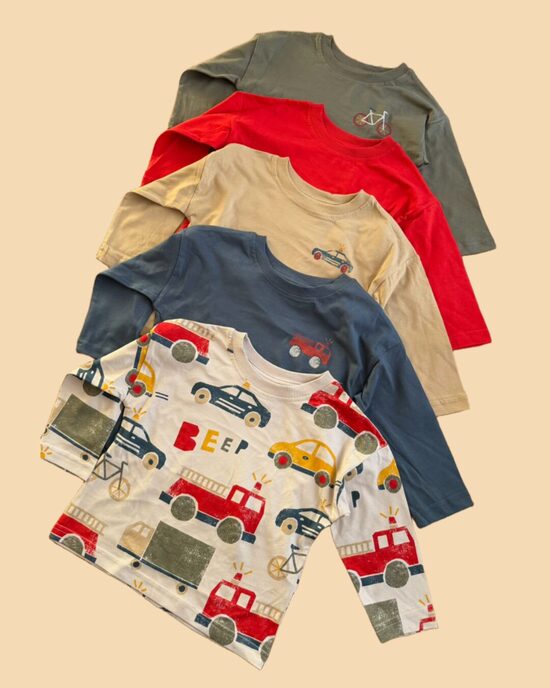 5 gab. kokvilnas garroku krekliņi “Auto”