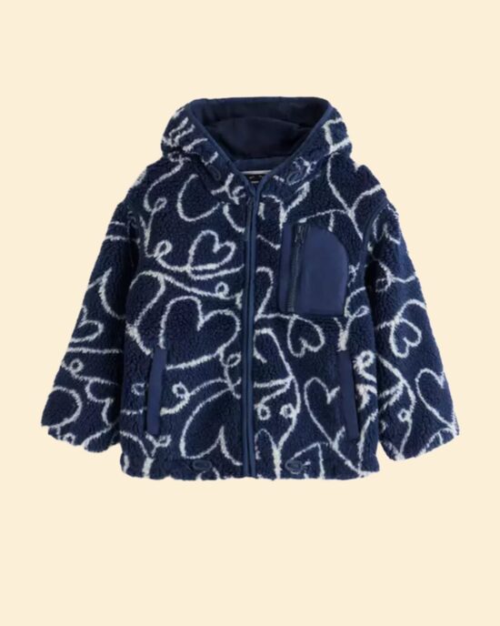 Tumši zila teddy jaka ar sirsniņām 