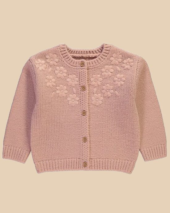 Rozā jaka ar pogām un izšūtām puķītēm 