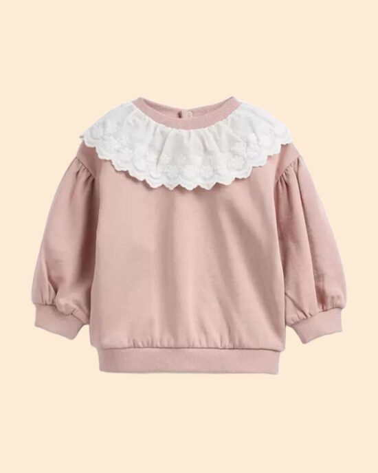 Maigi rozā džemperis ar mežģīņu krādziņu