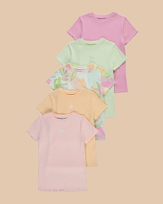 5 gab. ribbed T-krekli “Pastel tropi”