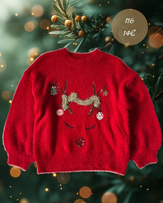 Sarkans mohēras džemperis ar briedi